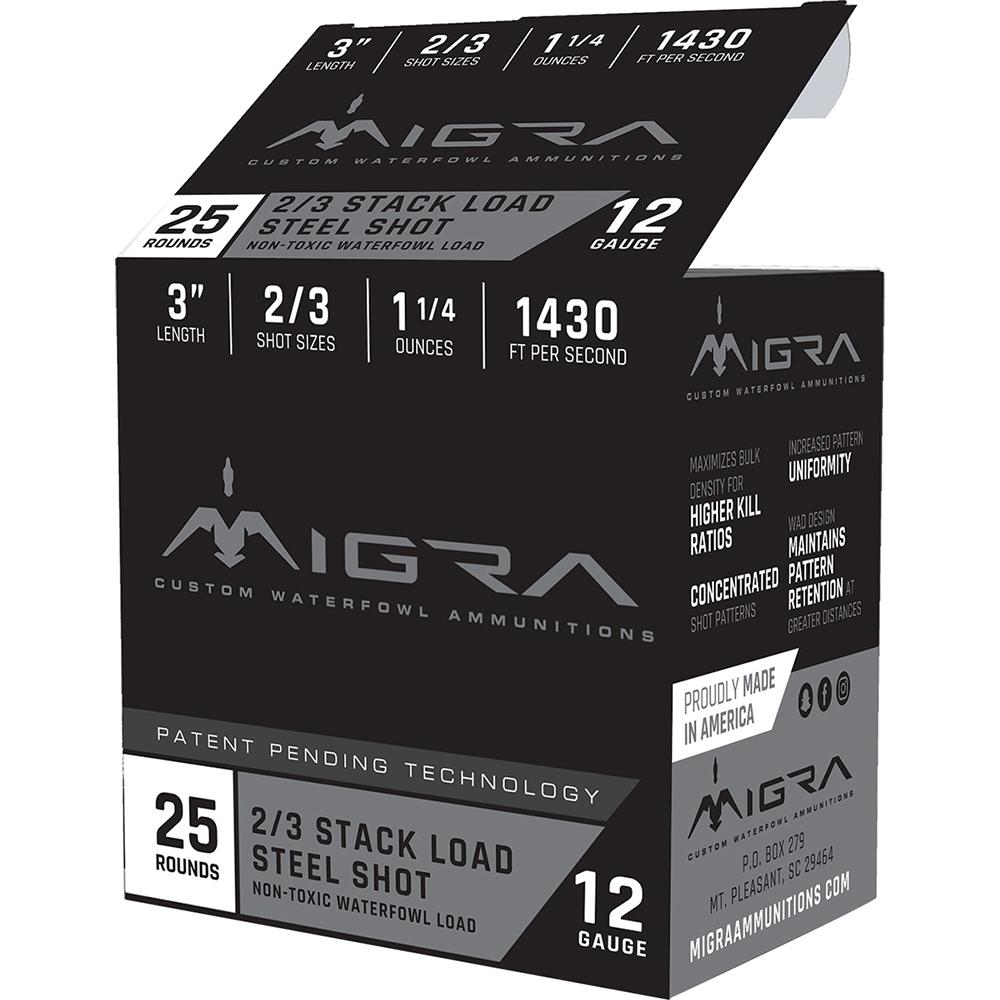 Box of MIGRA 12 gauge steel shot ammunition.