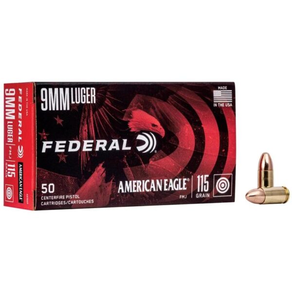 Federal 9mm Luger ammunition box and cartridges