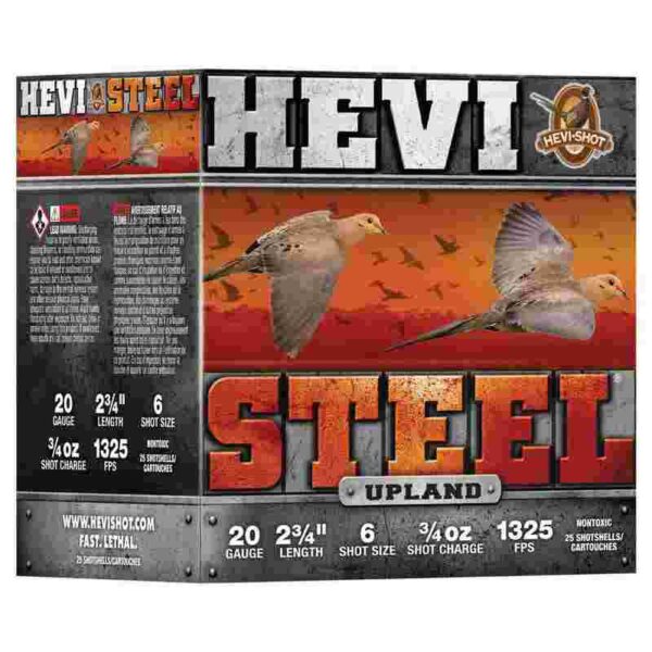 Hevi Steel upland shotgun ammunition packaging.