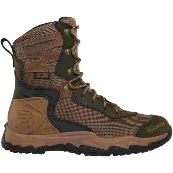 Brown waterproof hiking boot on a white background