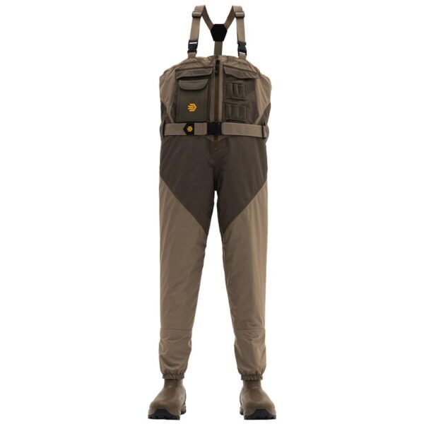 Men's breathable fishing waders with adjustable straps.