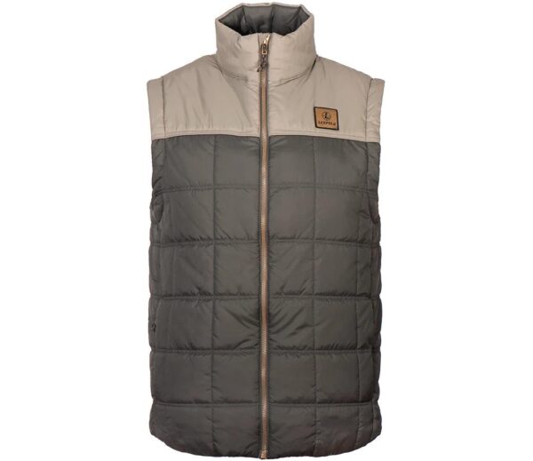 Padded vest with a high collar and zipper.
