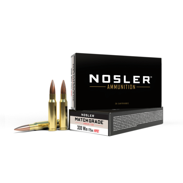 Nosler 308 Win Match Grade ammunition box and cartridges
