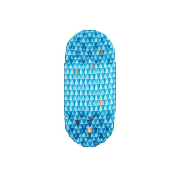 Blue sleeping pad with tree pattern design.