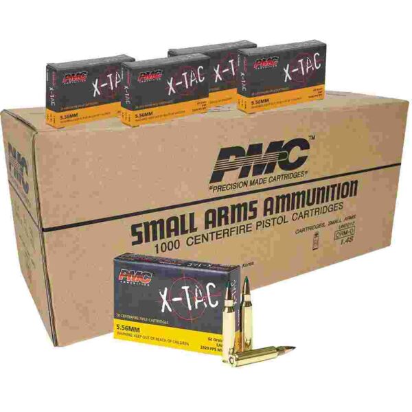Box of PMC small arms ammunition cartridges.