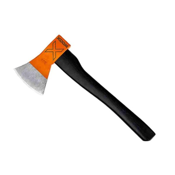 Sharp axe with orange and black handle