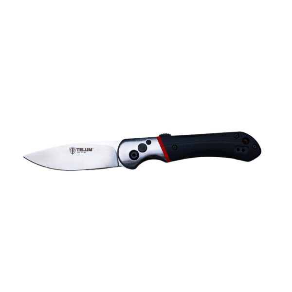 Foldable knife with black handle and silver blade