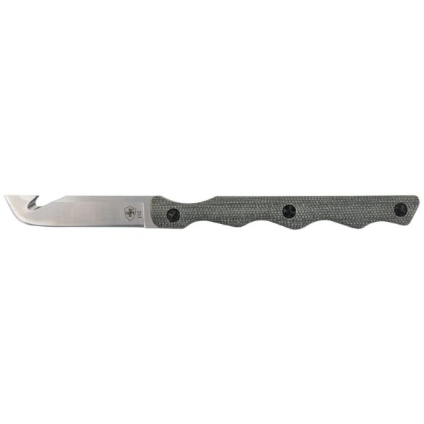 Stainless steel knife with textured handle.