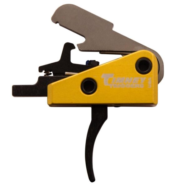 Precision trigger mechanism for firearms, gold-colored.