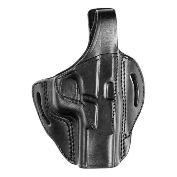 Black leather holster for firearm storage.