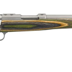 Profile view of a modern rifle with wood stock.