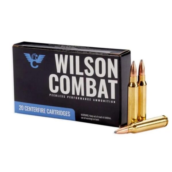 Box of Wilson Combat centerfire cartridges with bullets
