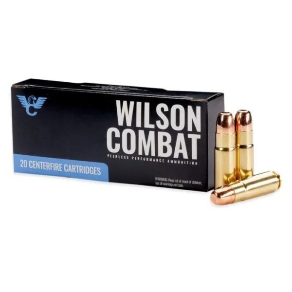 Box of Wilson Combat centerfire cartridges with bullets