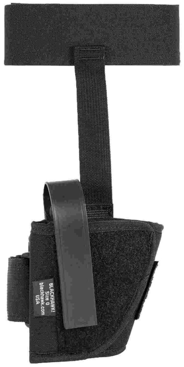 Black holster with adjustable straps and buckle.