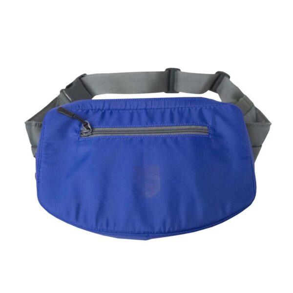 Blue waist bag with adjustable strap and zipper