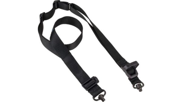 Black adjustable nylon camera strap.