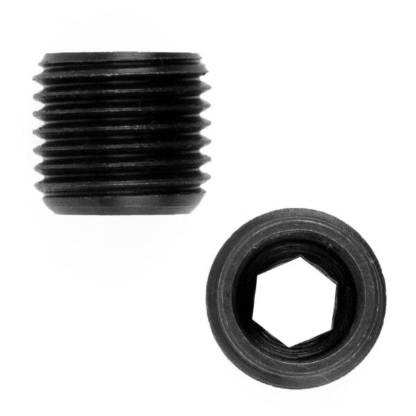 Two black hexagonal sealing plugs