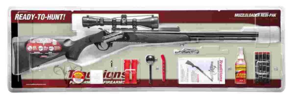 Muzzleloader package with hunting supplies and accessories.