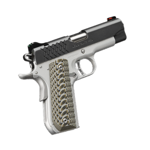 Silver and black semi-automatic handgun with unique grip