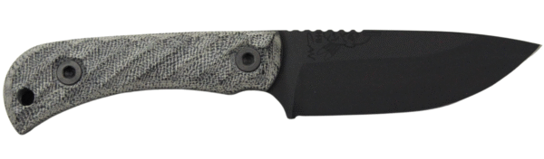 Black knife with textured gray handle