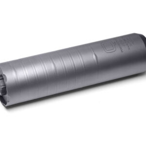 Metal silencer for firearms on a white background.
