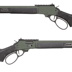 Two green lever-action rifles on a white background.
