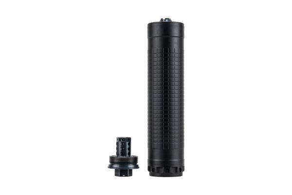 Black cylindrical device with threaded attachment