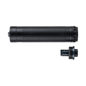 Black cylindrical device with threaded attachment