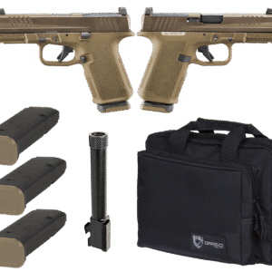 Two handguns with magazines and carrying case.