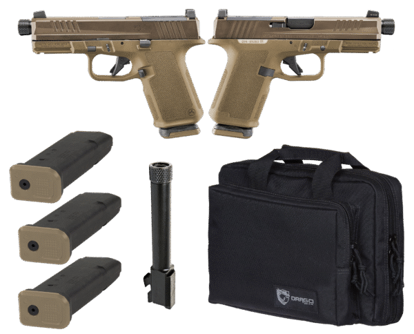 Two handguns with magazines and carrying case.