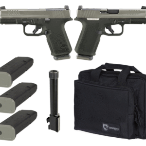 Two handguns with magazines and carrying case.