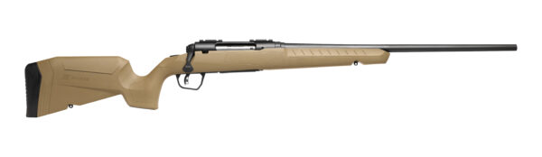 Side view of a modern rifle in beige color.