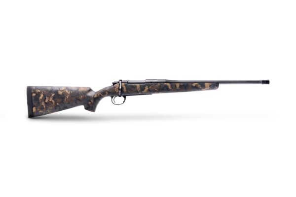Side view of a modern hunting rifle.