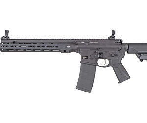 Black rifle with rail system and magazine