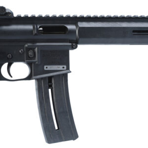 Side view of a modern firearm with magazine.