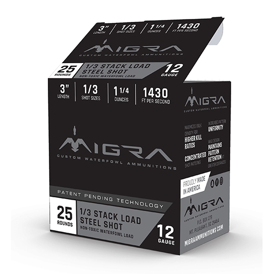 Box of Migra 12 gauge steel shot ammunition.
