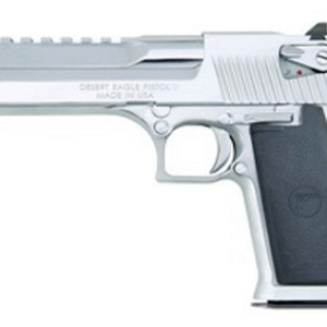Silver Desert Eagle pistol on a white background.