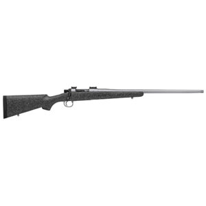 Side view of a rifle with black stock.