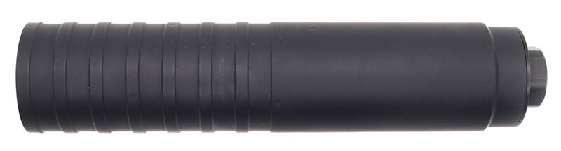 Black firearm suppressor with ridged surface