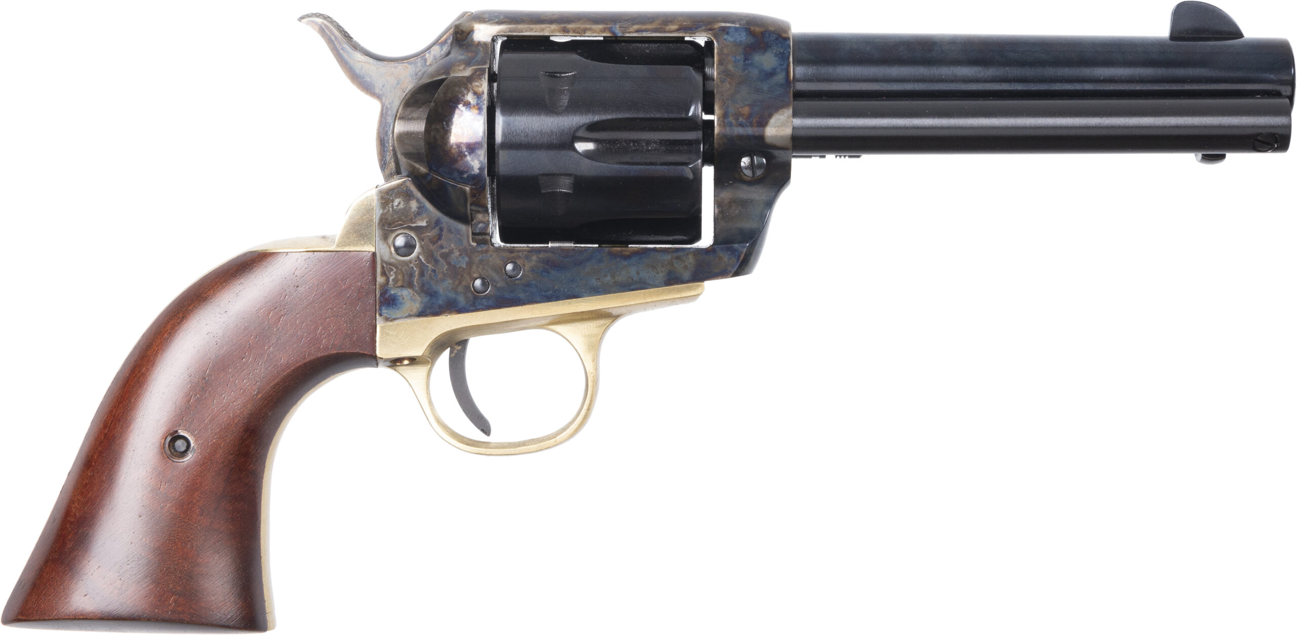 Side view of a decorative revolver.