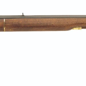 Side view of an antique wooden rifle.
