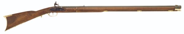 Side view of an antique wooden rifle.