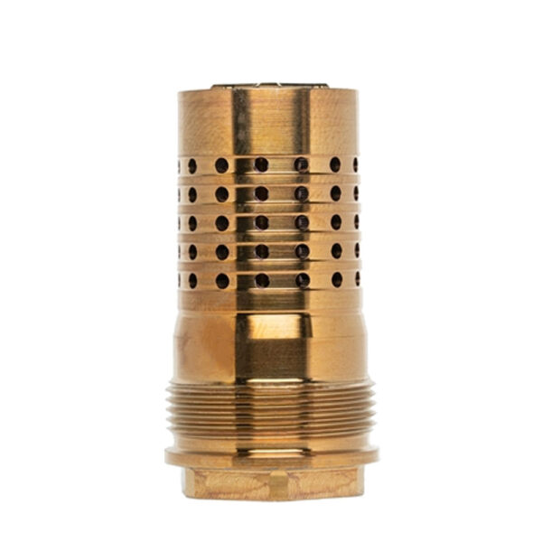 Close-up of a brass threaded object.