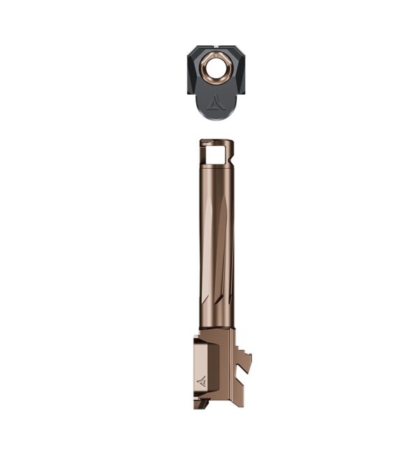Side view of a sleek bronze key.