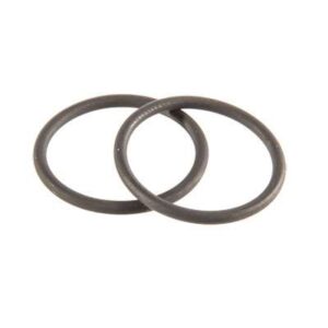 Two gray rubber O-rings on white background.