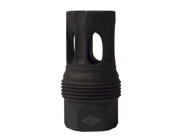 Black muzzle brake with unique vent design