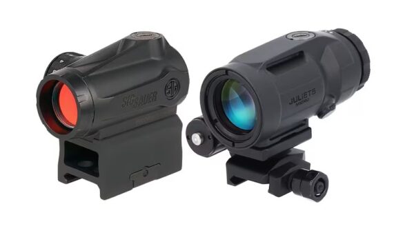 Two riflescopes showcasing different optical designs.