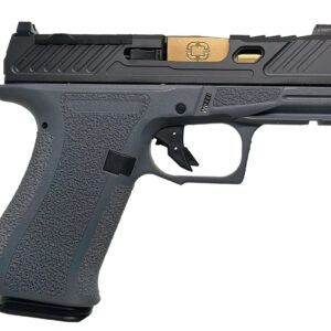 Side view of a modern handgun.