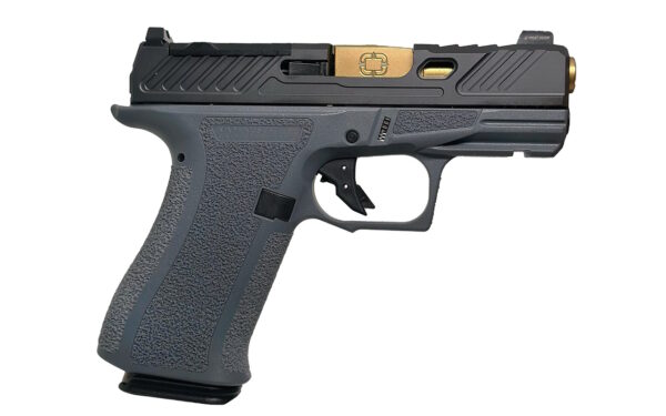 Side view of a modern handgun.