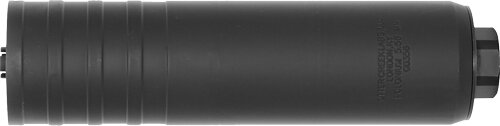 Black firearm suppressor with ribbed design